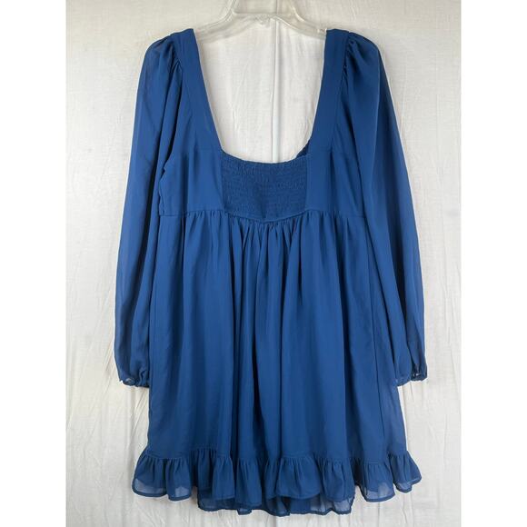 Abercrombie & Fitch long sleeve Babydoll mini dress in blue, size L, EUC - Picture 11 of 12